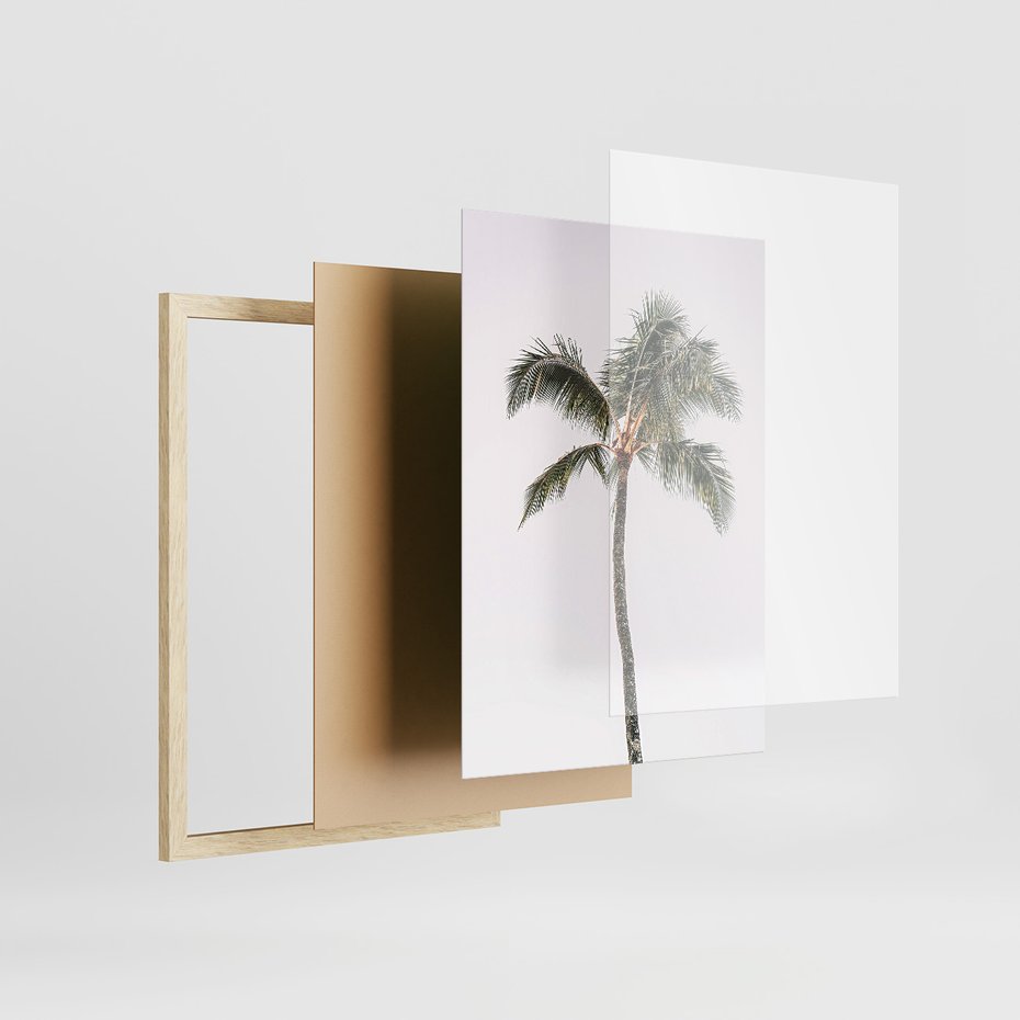 Zestaw obrazy w ramie, plakaty - palma, ananas, tropikalny - rama drewno