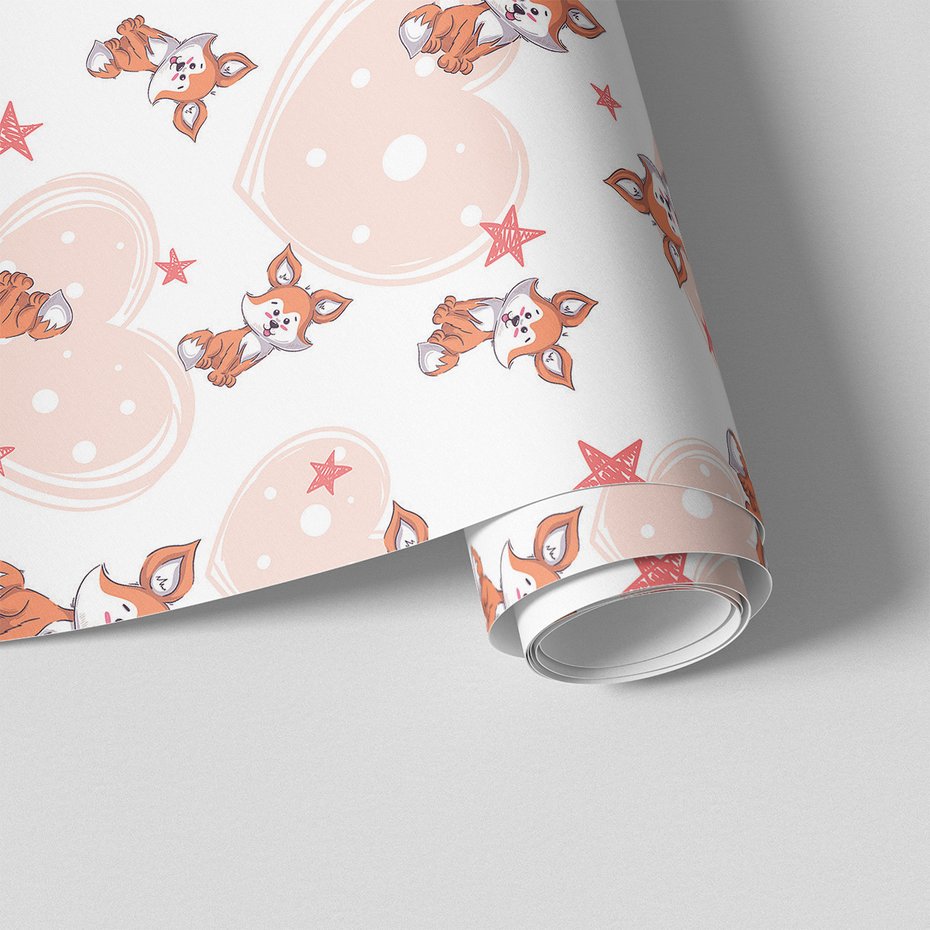 Tapeta - dziecięca, lisy, serca, gwiazdy