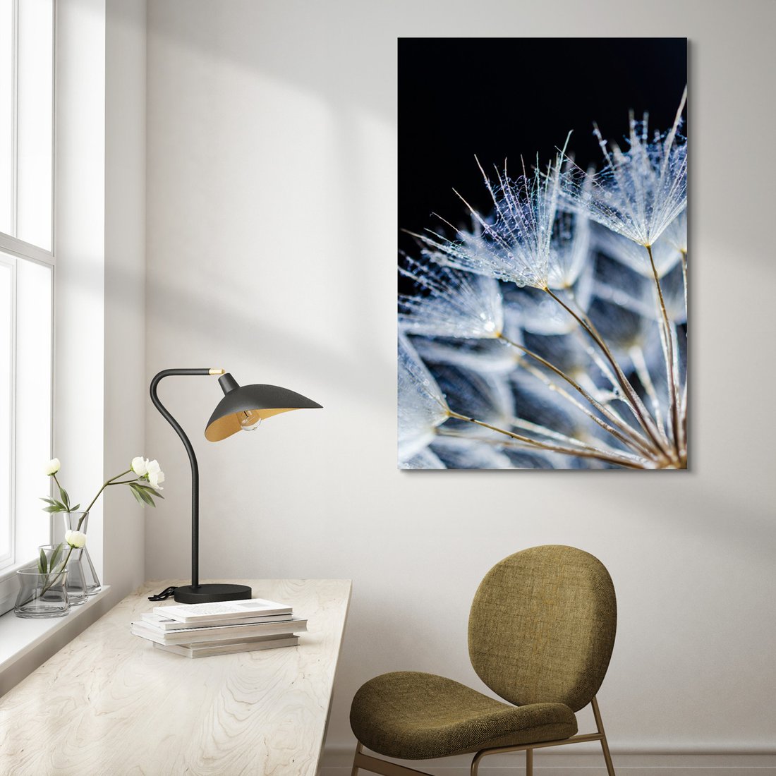 Obraz na płótnie - dmuchawiec, nasiona, woda