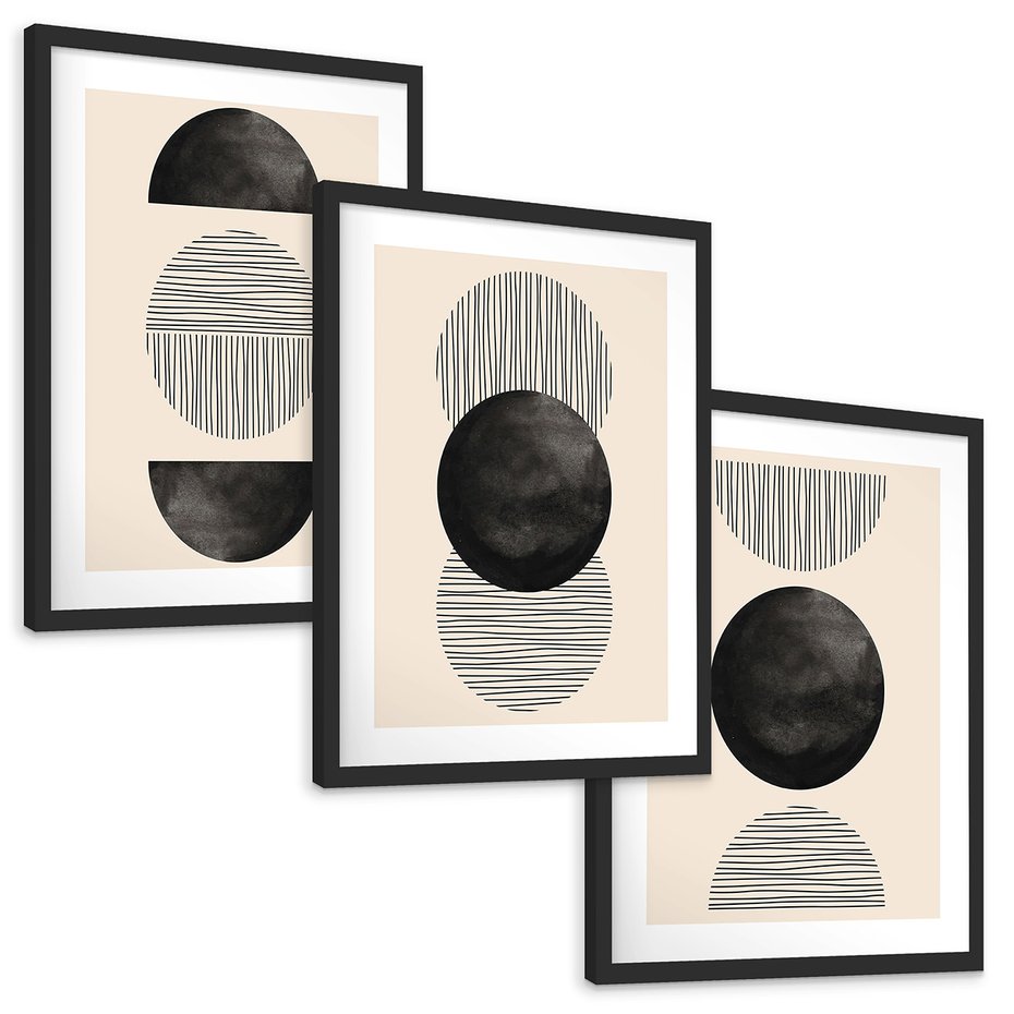 Zestaw obrazy w ramie, plakaty - abstrakcja, minimalizm, geometria - rama czarna