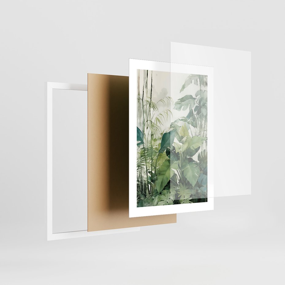 Zestaw obrazy w ramie, plakaty - papuga, liście, tygrys - rama biała