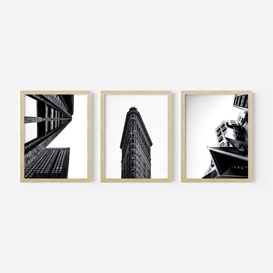 Zestaw obrazy w ramie, plakaty - architektura, budynki, miejski - rama drewno