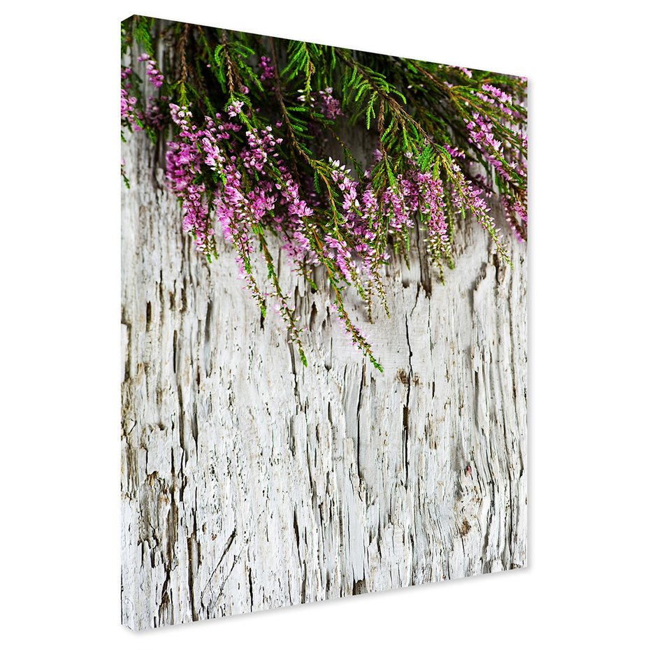 Obraz na płótnie - kwiaty, wrzos, drewno