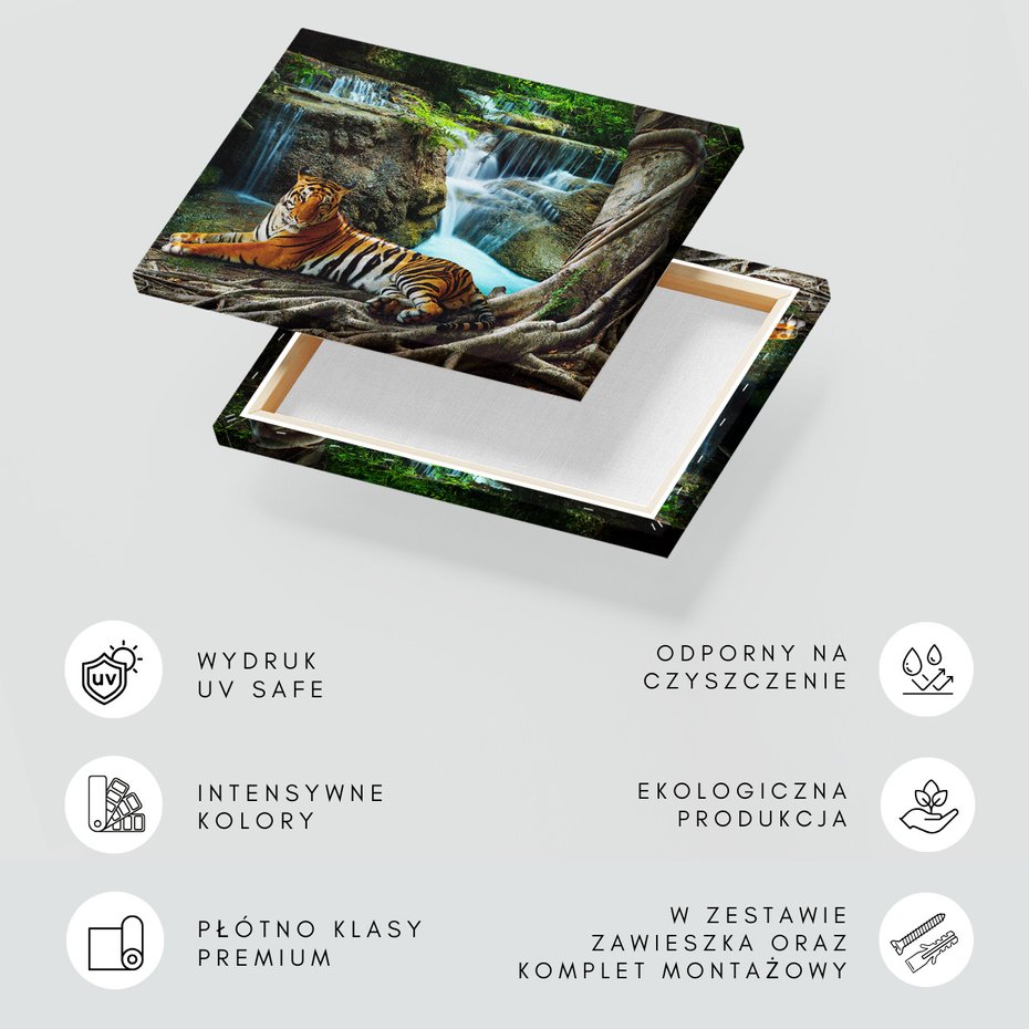 Obraz na płótnie - tygrys, wodospad, dżungla