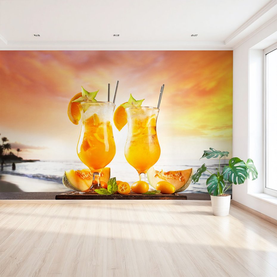 Fototapeta - koktajle, owoce, plaża