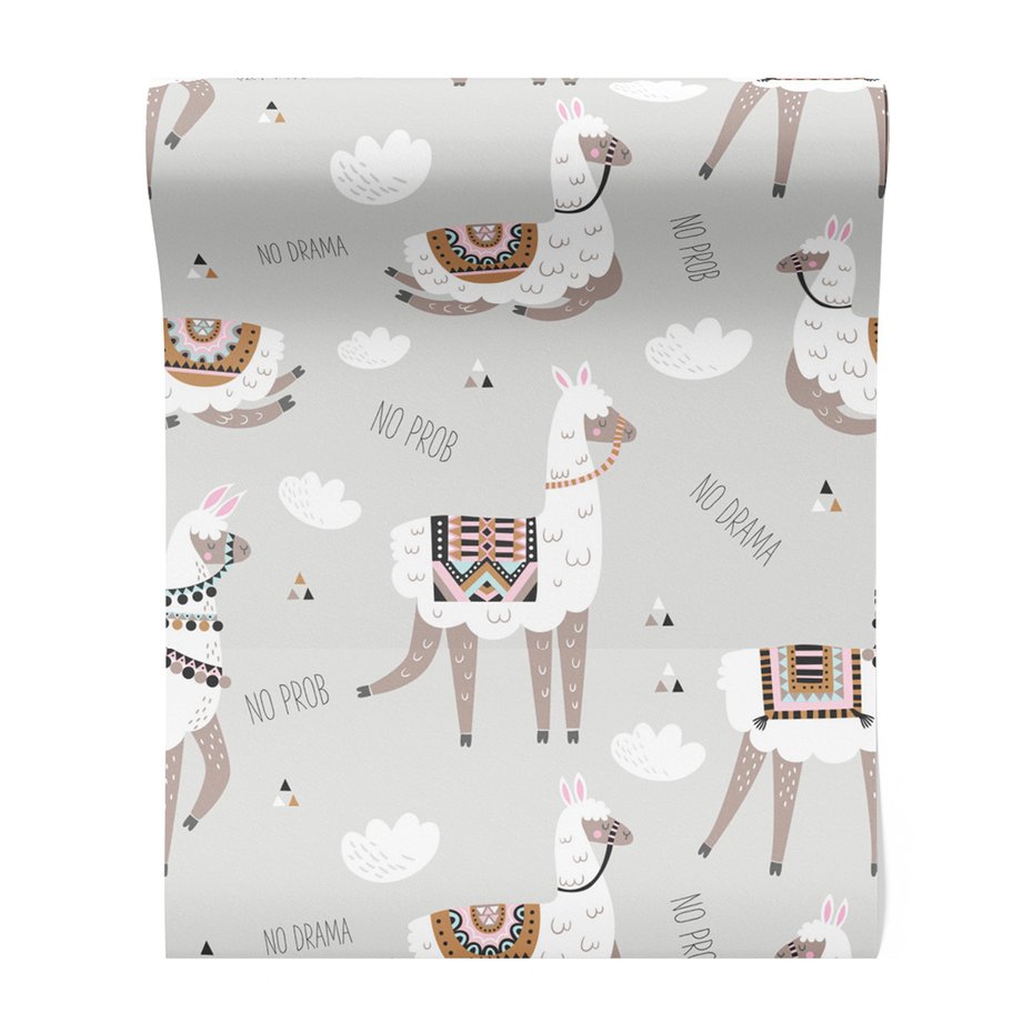Tapeta - dziecięca, lama, chmury, napisy