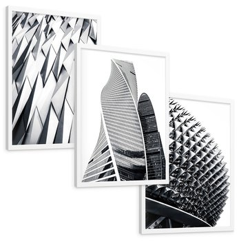Zestaw obrazy w ramie, plakaty - architektura, budynki, nowoczesność - rama biała