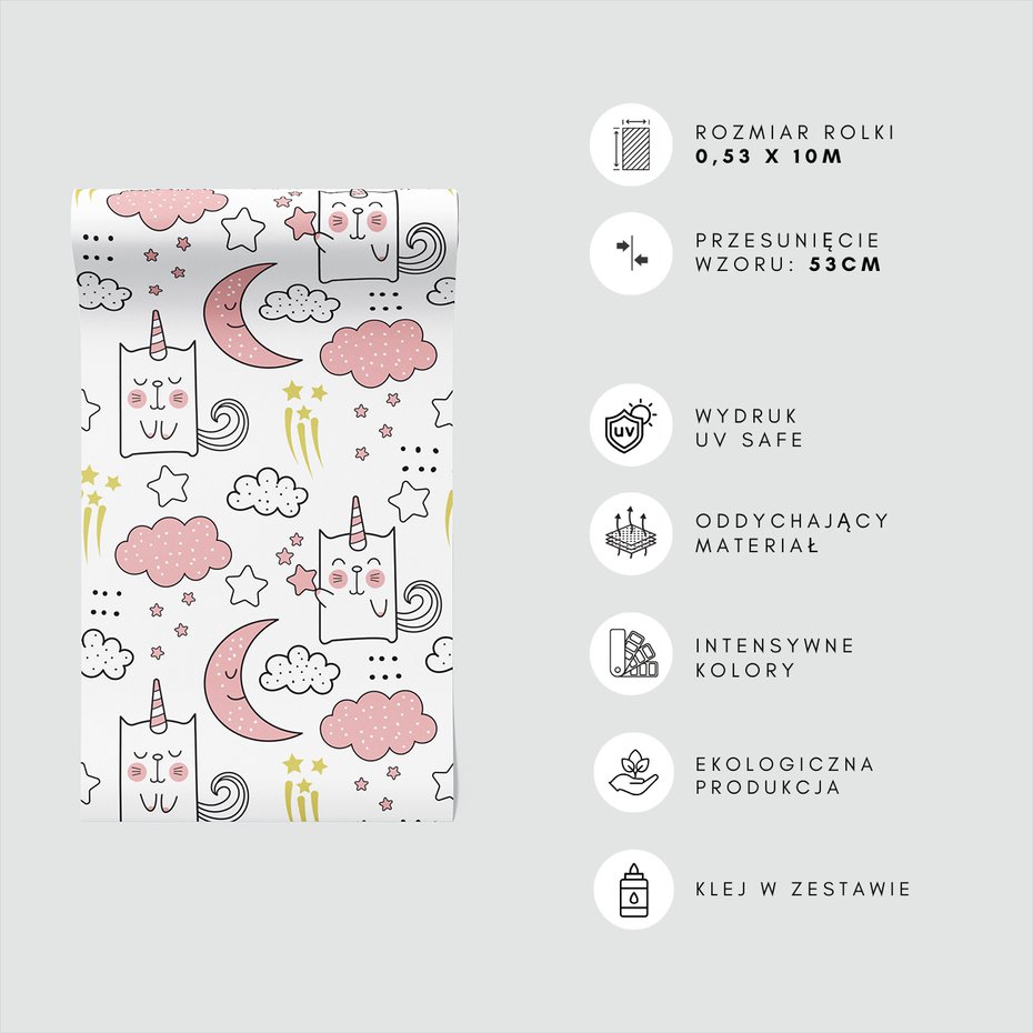 Tapeta - dziecięca, jednorożec, księżyc, gwiazdy