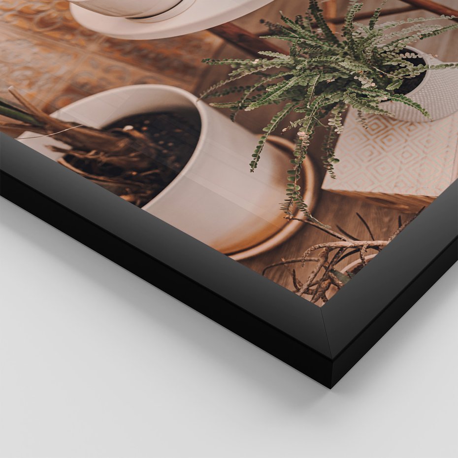 Zestaw obrazy w ramie, plakaty - rośliny, doniczki, wnętrze - rama czarna