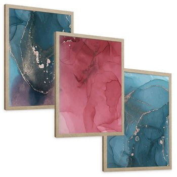 Zestaw obrazy w ramie, plakaty - abstrakcja,akwarele,marmur - rama drewno