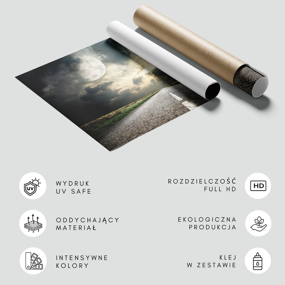 Fototapeta - droga, księżyc, chmury