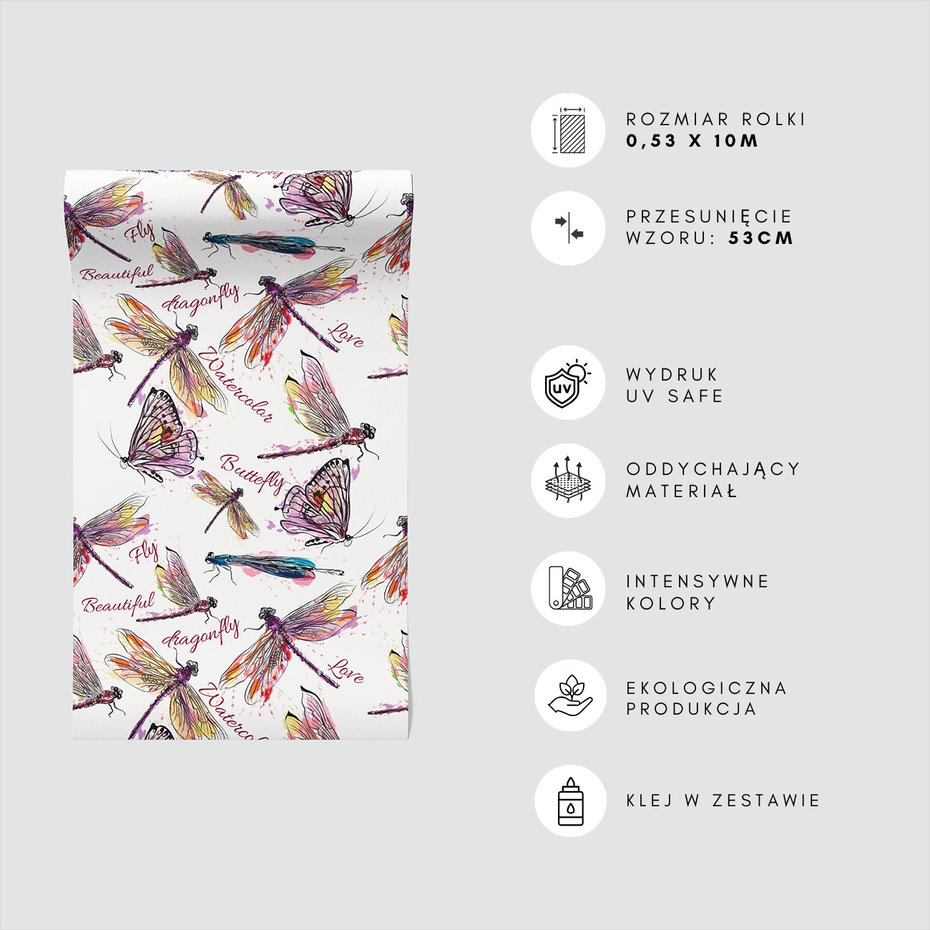 Tapeta - ważki, motyle, akwarele