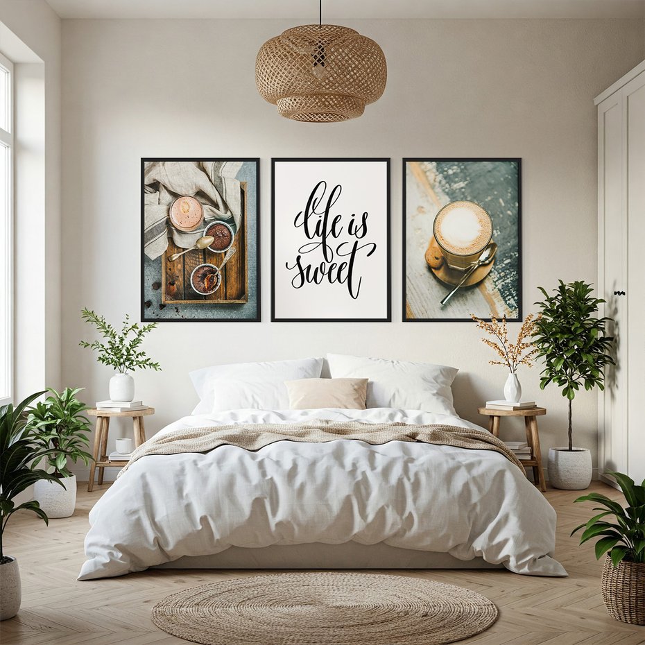 Zestaw obrazy w ramie, plakaty - kawa, deser, napój - rama czarna