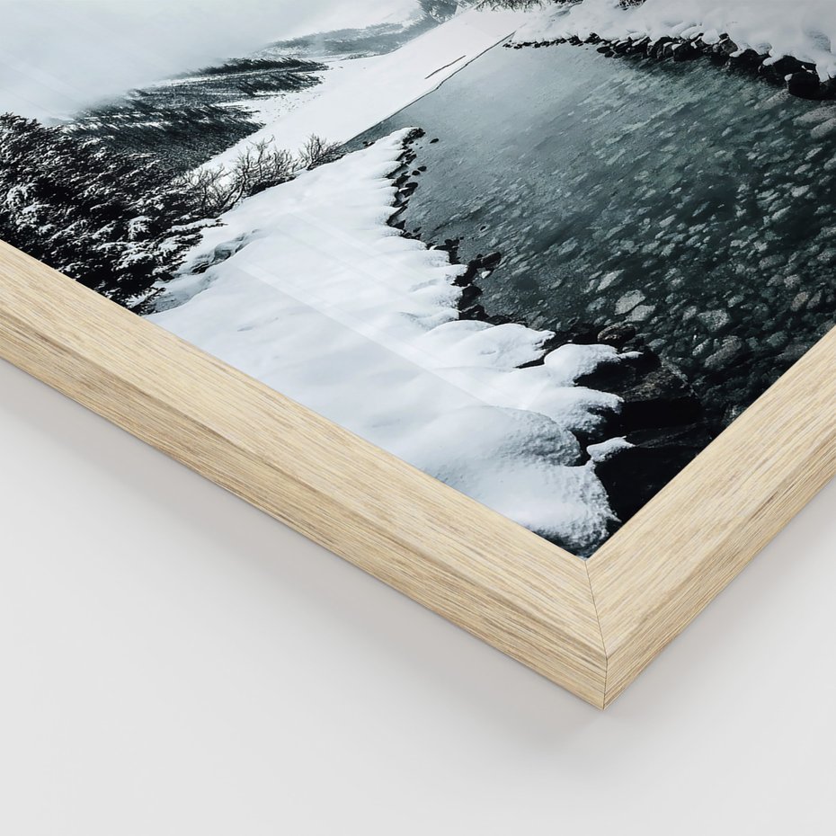 Zestaw obrazy w ramie, plakaty - zima, śnieg, krajobraz - rama drewno