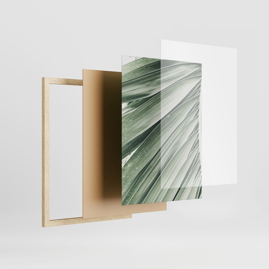 Zestaw obrazy w ramie, plakaty - liście, tropikalne, zielone - rama drewno