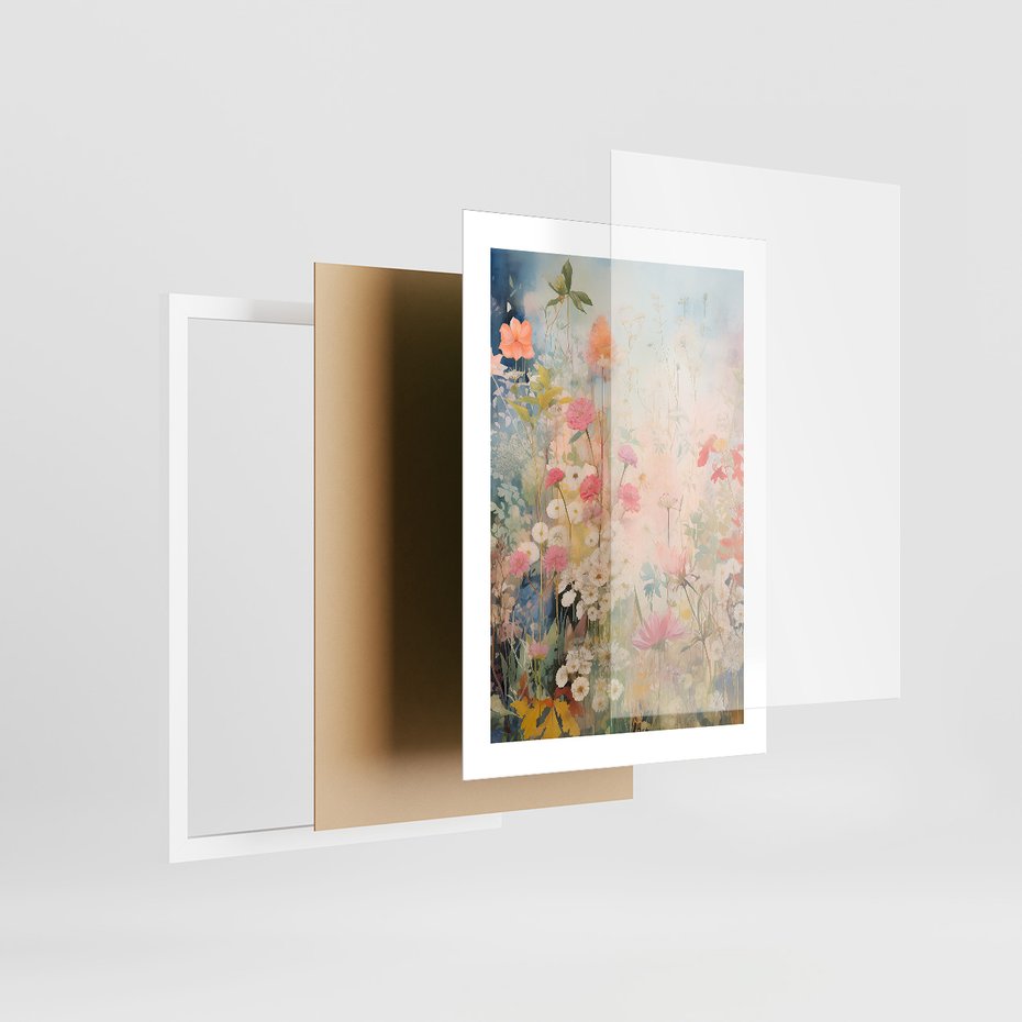 Zestaw obrazy w ramie, plakaty - kwiaty, rośliny, delikatne - rama biała