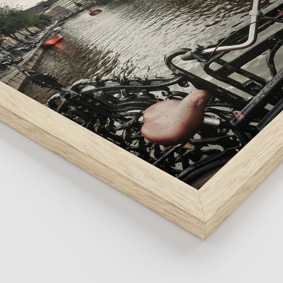 Zestaw obrazy w ramie, plakaty - Amsterdam, kanał, miasto - rama drewno