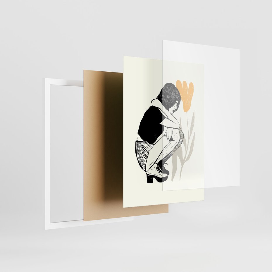 Zestaw obrazy w ramie, plakaty - rysunek, kobieta, kwiat - rama biała