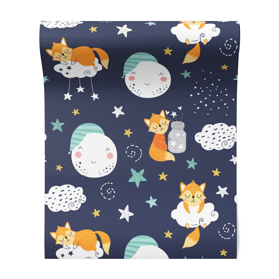 Tapeta - dziecięca, lis, chmura, gwiazda