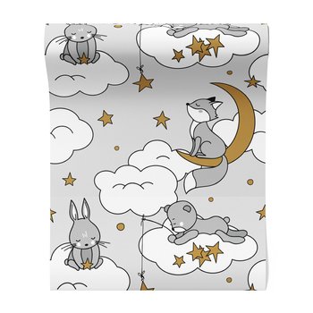 Tapeta - dziecięca, królik, chmury, gwiazdy