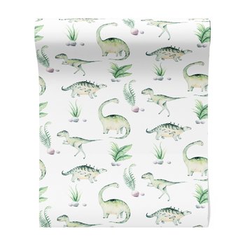 Tapeta - dziecięca, dinozaur, liście, rośliny