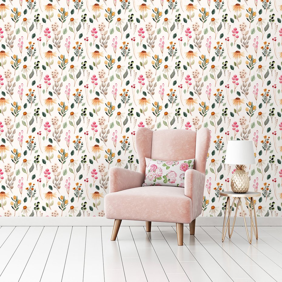 Tapeta - kwiaty, liście, wzór