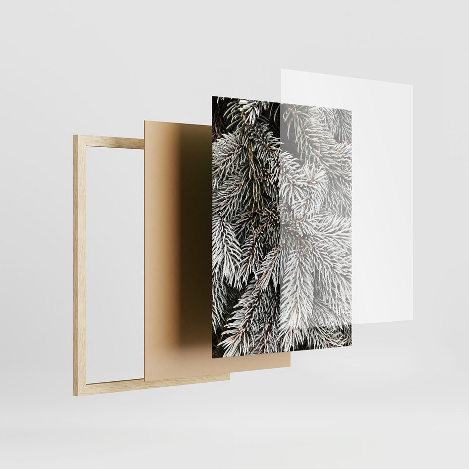 Zestaw obrazy w ramie, plakaty - zima, śnieg, las - rama drewno