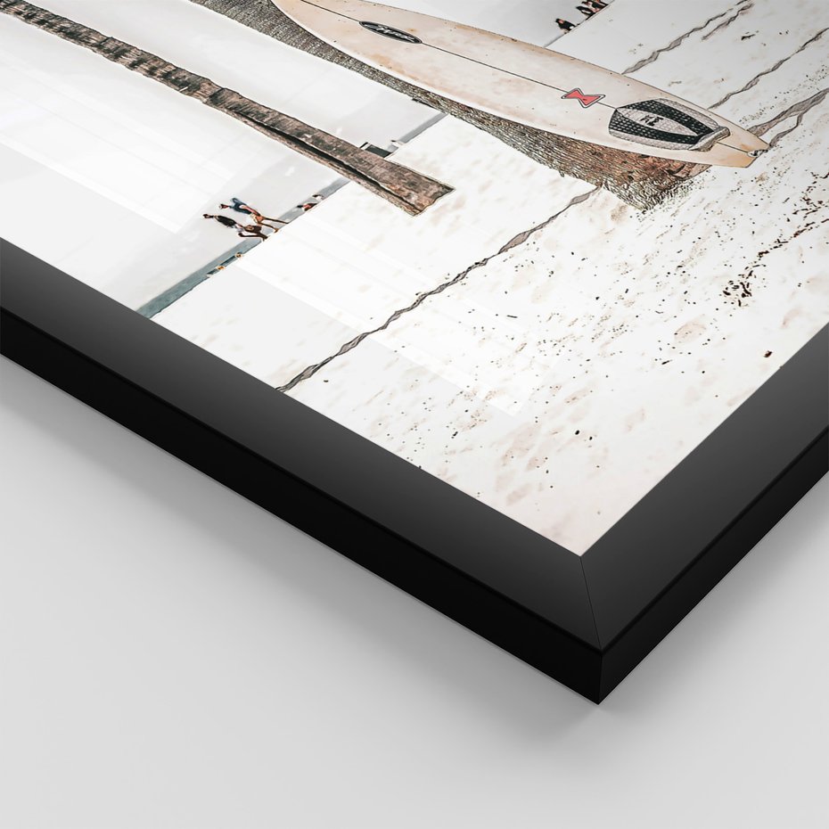 Zestaw obrazy w ramie, plakaty - palmy, plaża, domki - rama czarna