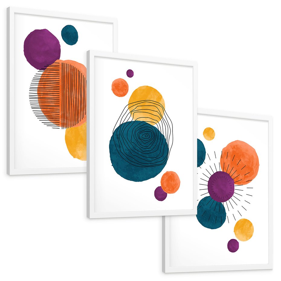 Zestaw obrazy w ramie, plakaty - abstrakcja, grafika, nowoczesne - rama biała