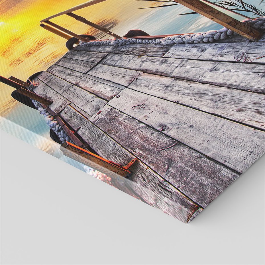 Obraz na płótnie - pomost, zachód słońca, woda