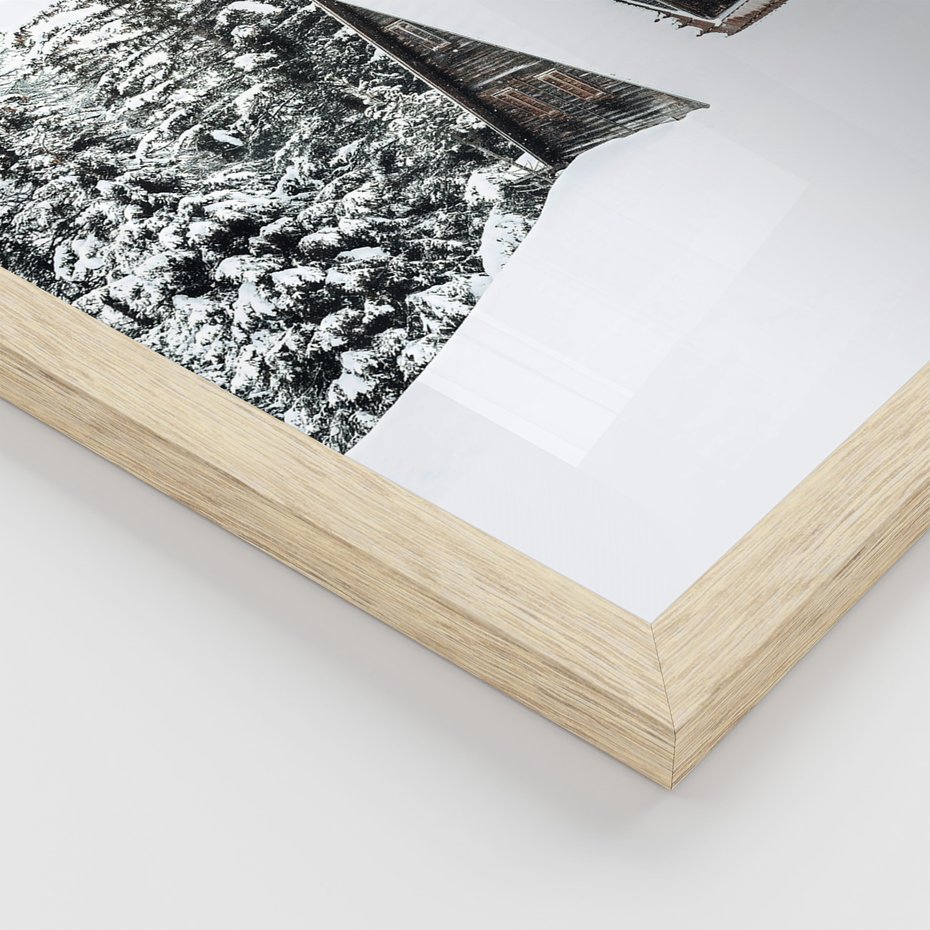 Zestaw obrazy w ramie, plakaty - zima, śnieg, góry - rama drewno