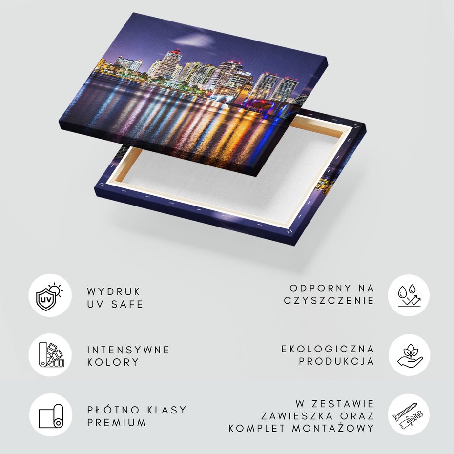 Obraz na płótnie - miasto, noc, woda