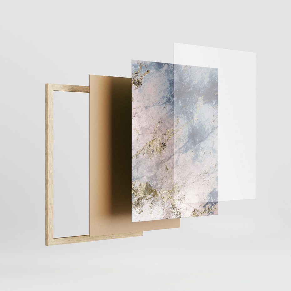 Zestaw obrazy w ramie, plakaty - marmur, złoto, abstrakcja - rama drewno