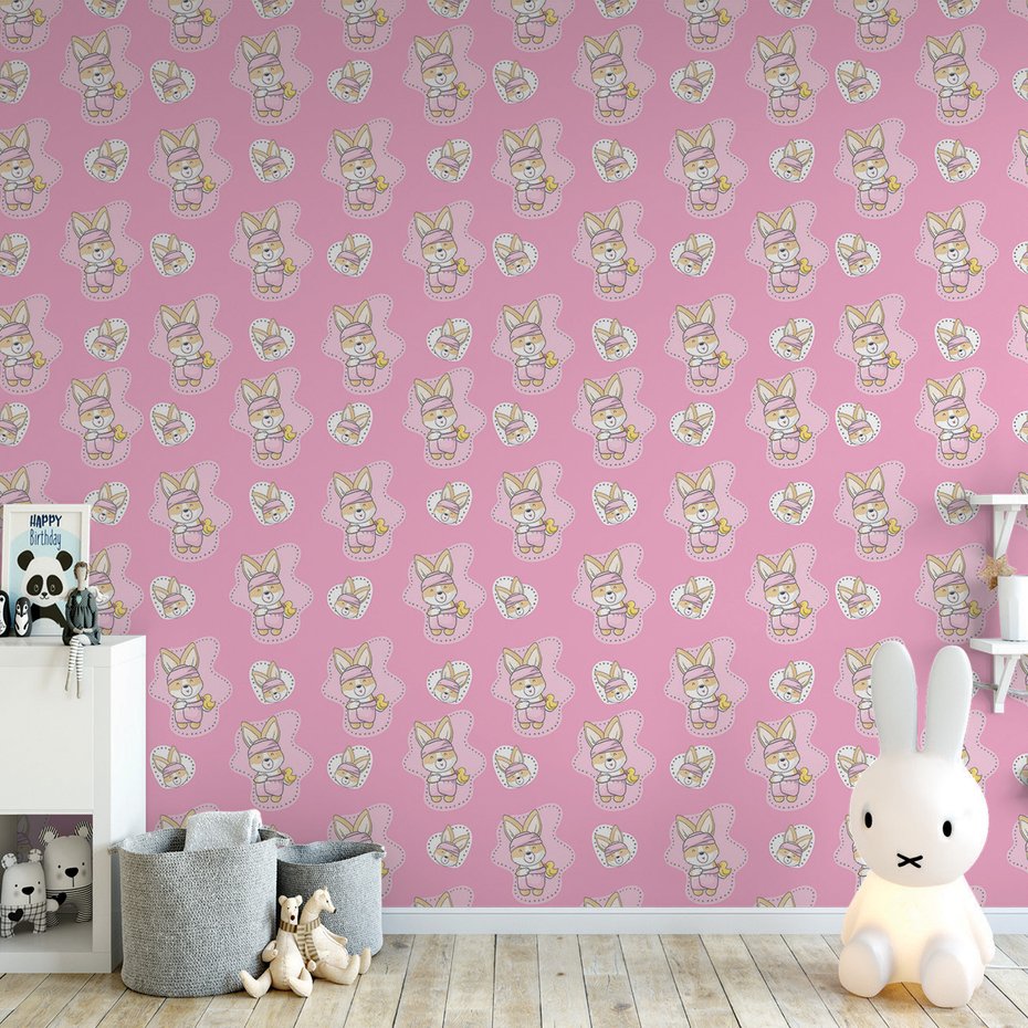 Tapeta - dziecięca, królik, kaczka,