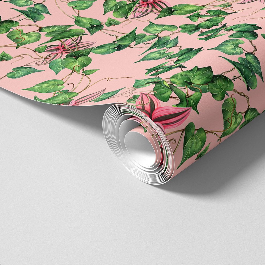 Tapeta - liście, pnącza, różowy