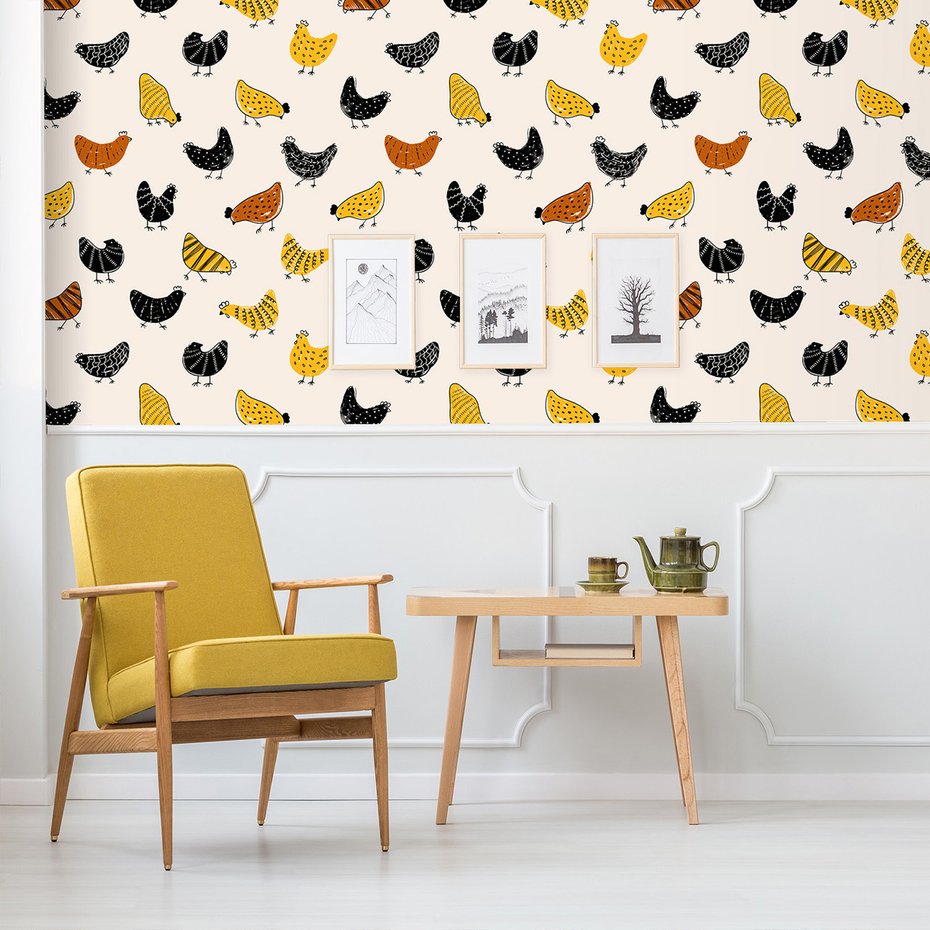 Tapeta - dziecięca, kura, ptak, ilustracja