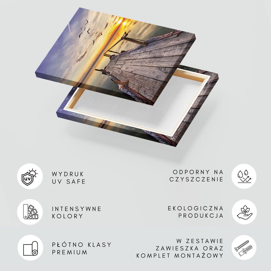 Obraz na płótnie - pomost, woda, zachód słońca