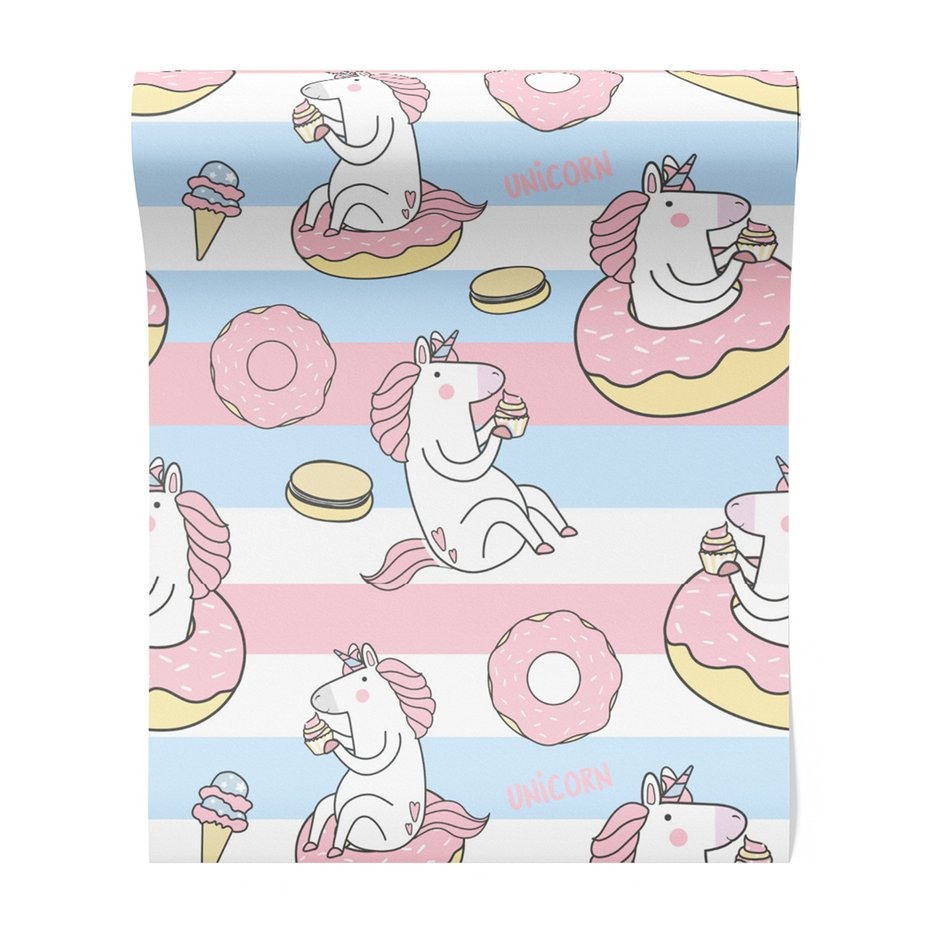 Tapeta - dziecięca, jednorożce, pączki, lody