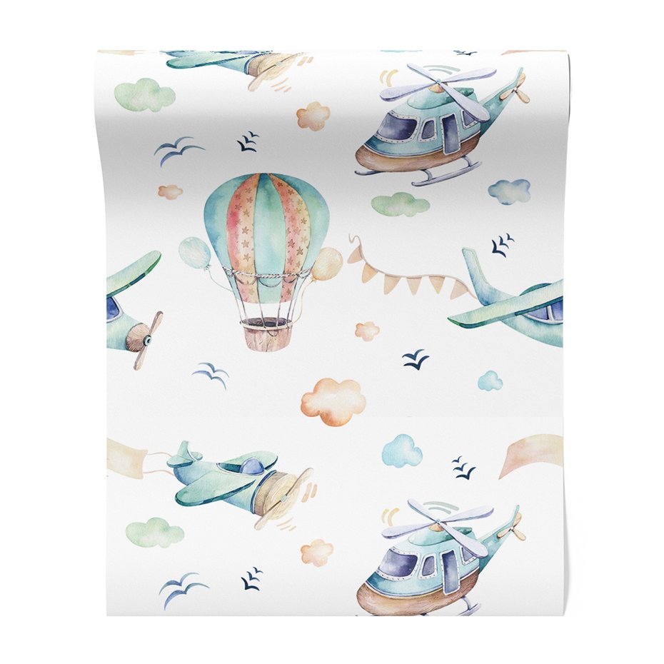 Tapeta - dziecięca, samolot, helikopter,