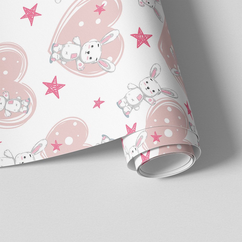 Tapeta - dziecięca, królik, serce, gwiazda