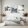 Zestaw obrazy w ramie, plakaty - zima, śnieg, góry - rama drewno