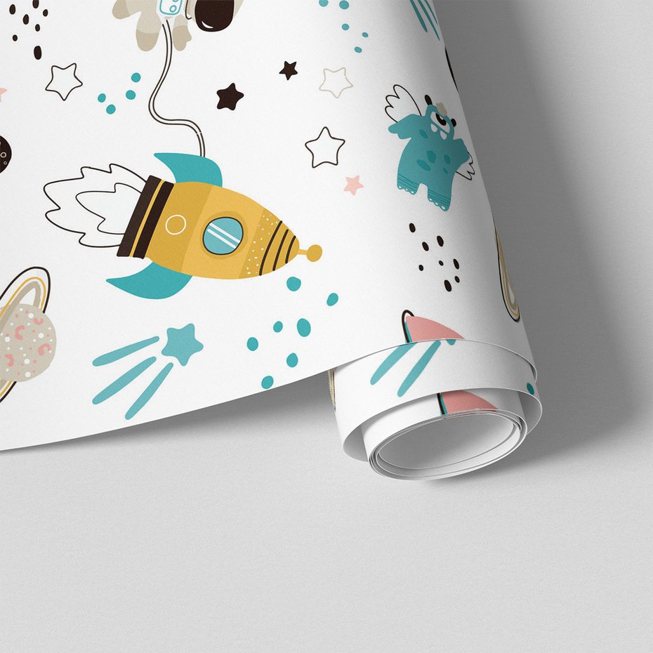 Tapeta - dziecięca, kosmos, rakieta, gwiazdy