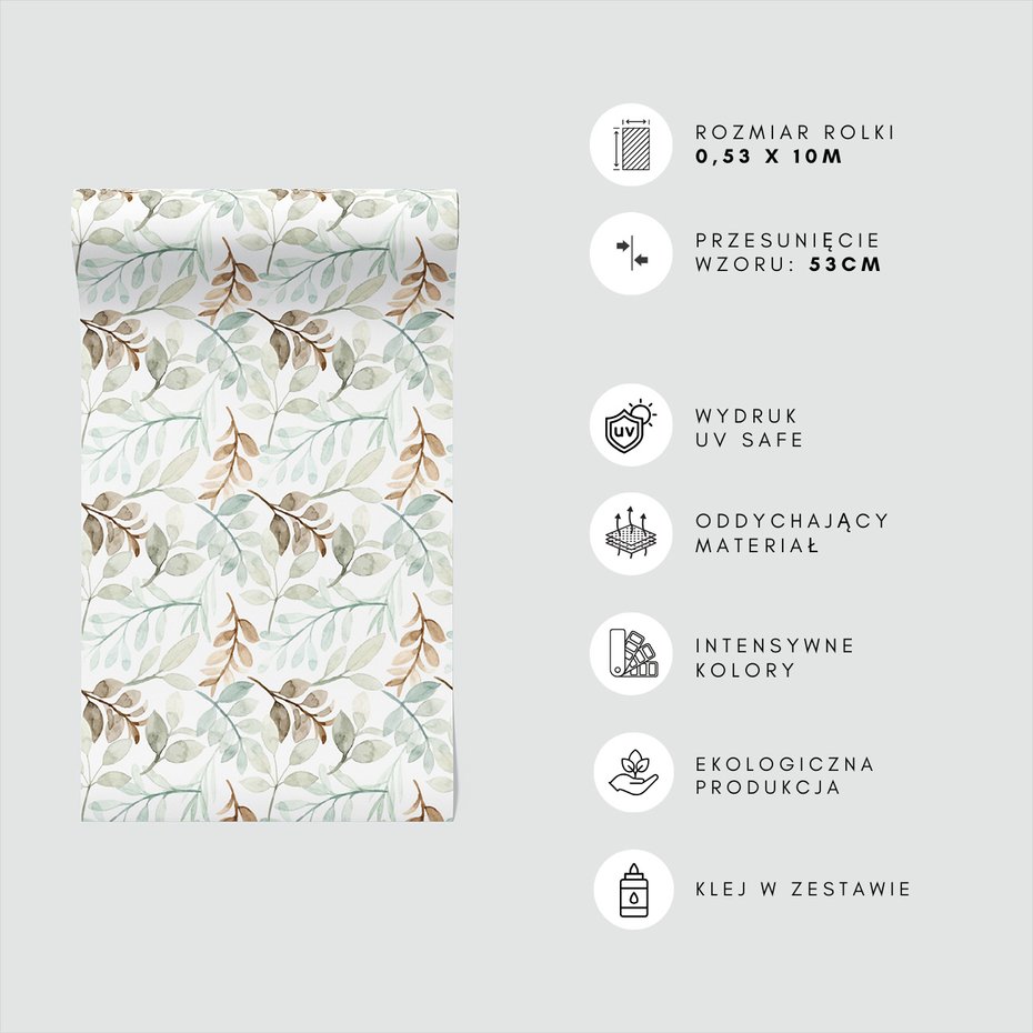 Tapeta - liście, gałązki, akwarela