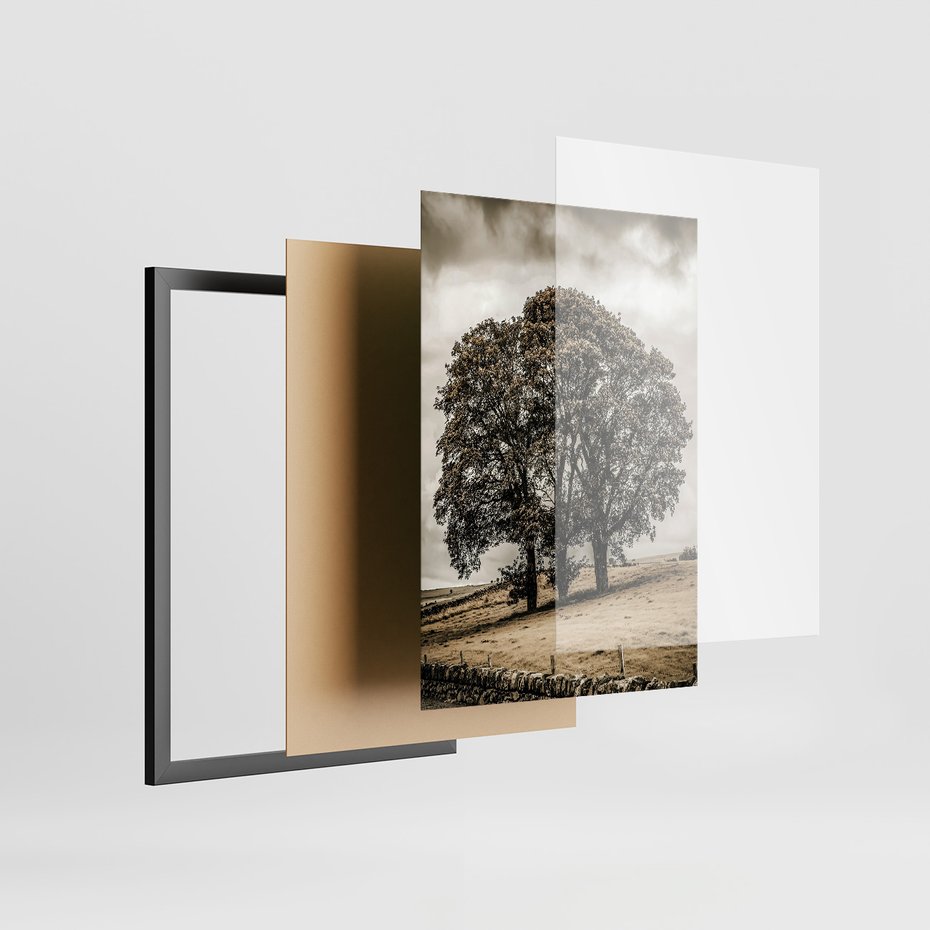 Zestaw obrazy w ramie, plakaty - krajobraz, góry, drzewa - rama czarna