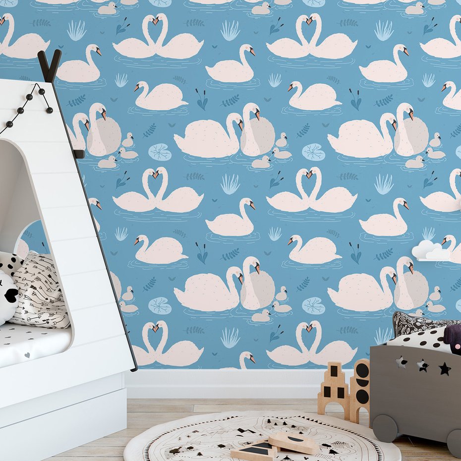 Tapeta - łabędzie, woda, rośliny