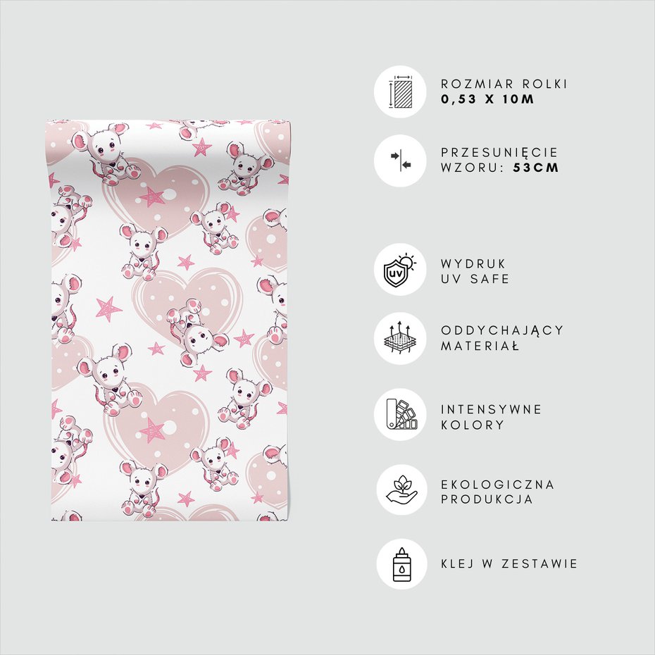 Tapeta - dziecięca, mysz, serca, gwiazdy