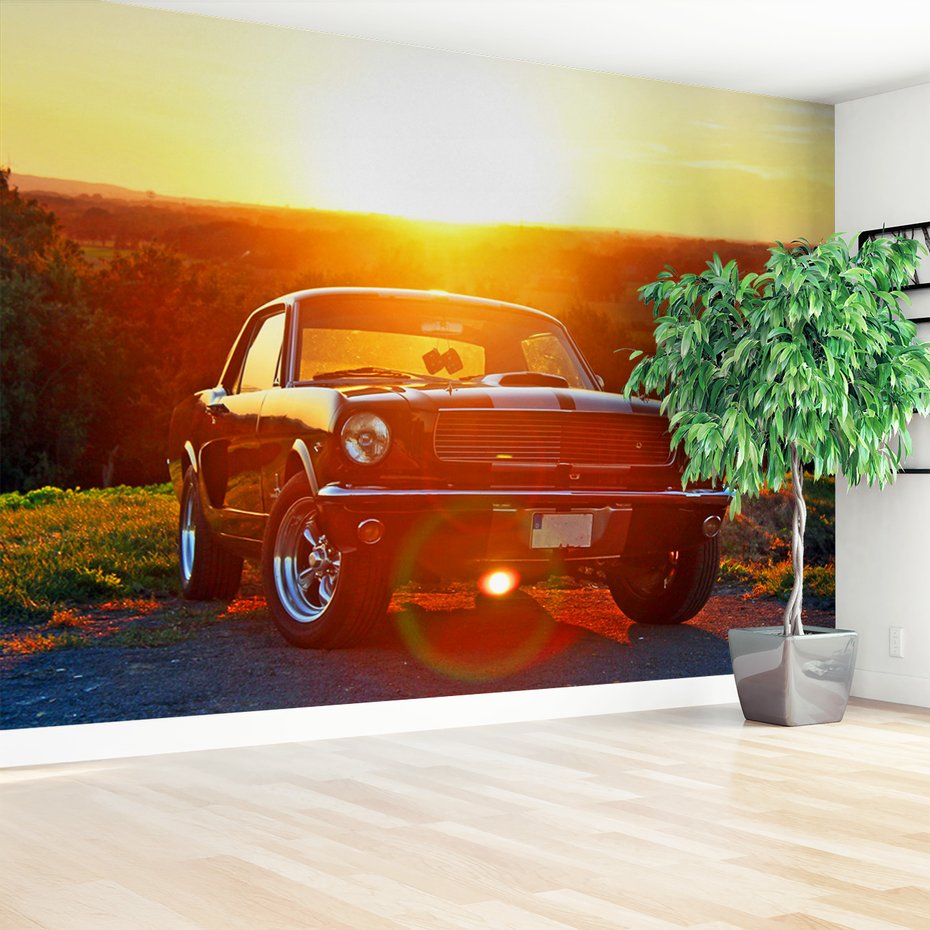 Fototapeta - Mustang, samochód, zachód słońca