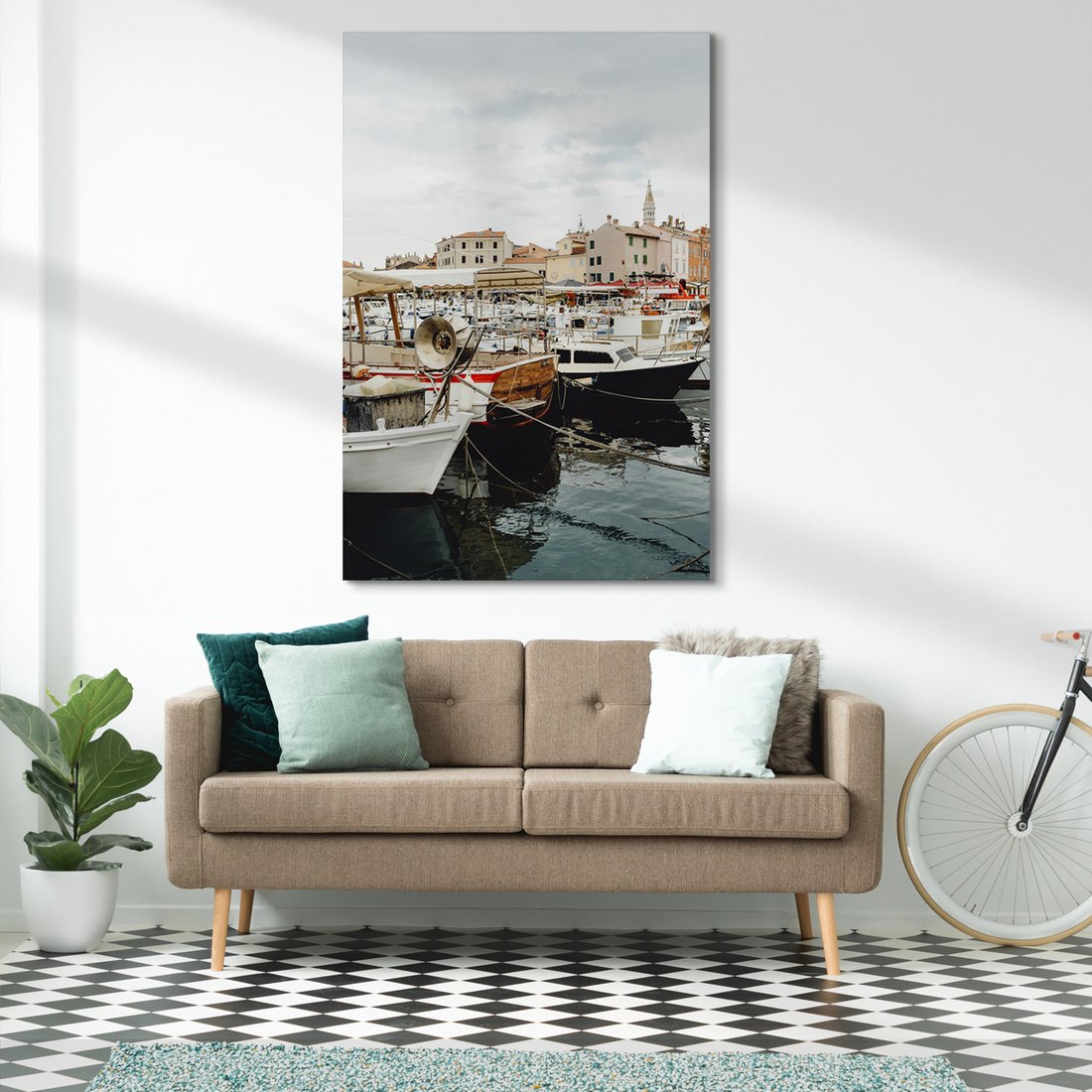 Obraz na płótnie - port, łodzie, miasto