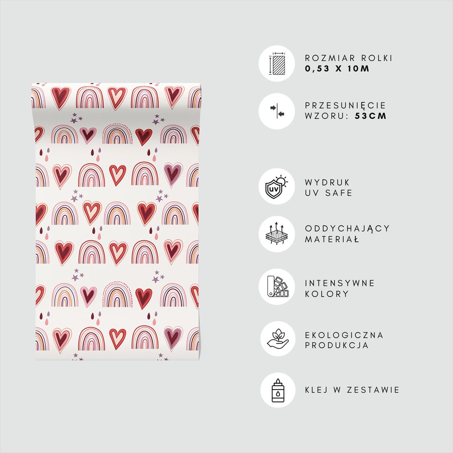 Tapeta - dziecięca, serca, tęcze, gwiazdy