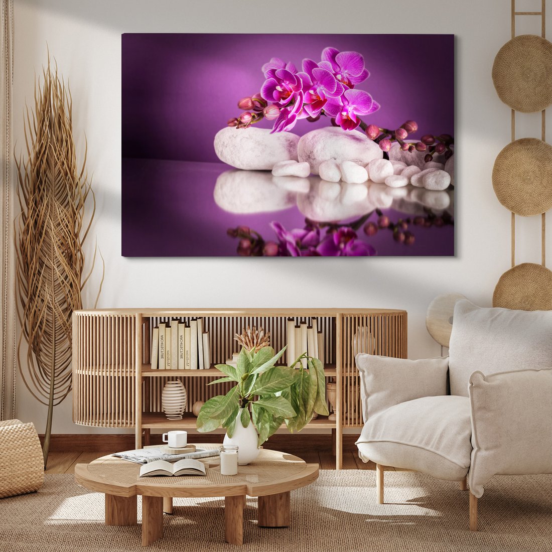 Obraz na płótnie - kwiaty, kamienie, odbicie